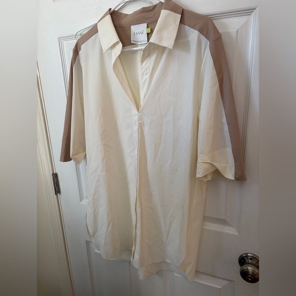 Cream and Tan Button-Up Shirt LYSSE